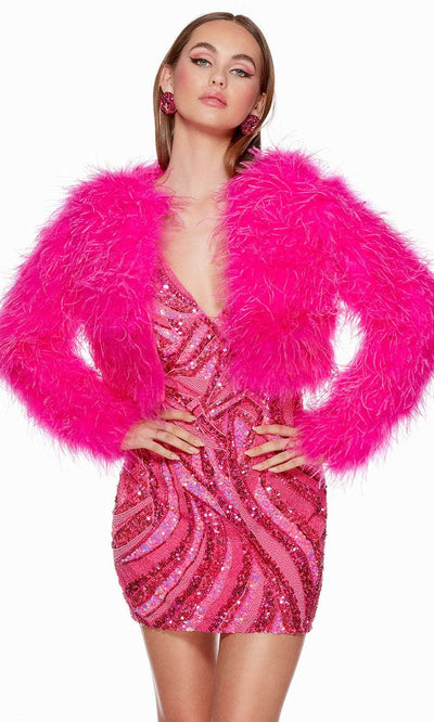 Alyce Paris 4640 - V-Neck Geometric Beaded Cocktail Dress Party Dresses 000 / Fuchsia