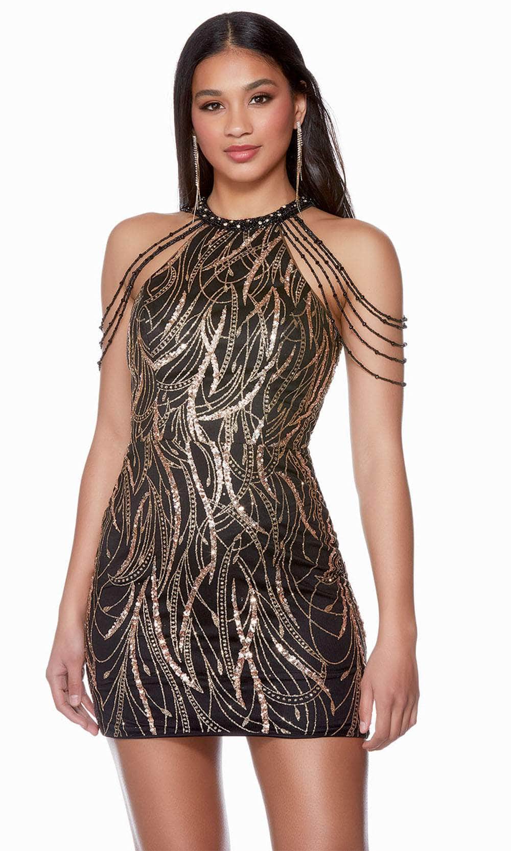 Alyce Paris 4682 - Fringe Detail Halter Cocktail Dress Party Dresses