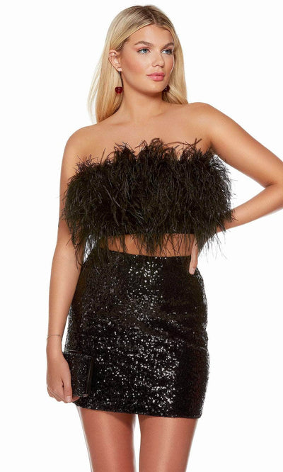 Alyce Paris 4791 - Feather Embellished Strapless Cocktail Dress Cocktail Dresses 000 / Black