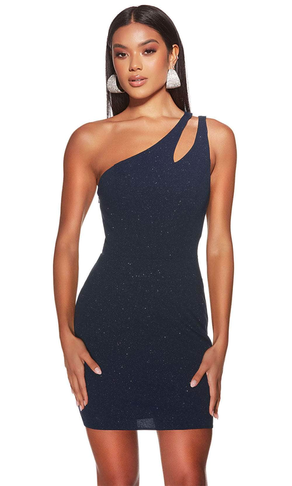 Alyce Paris 4822 - Asymmetrical One-Shoulder Cocktail Dress Cocktail Dresses 000 / Midnight