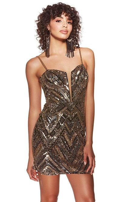 Alyce Paris 4840 - Plunging Sweetheart Fitted Cocktail Dress Cocktail Dresses 000 / Black-Gold-Silver