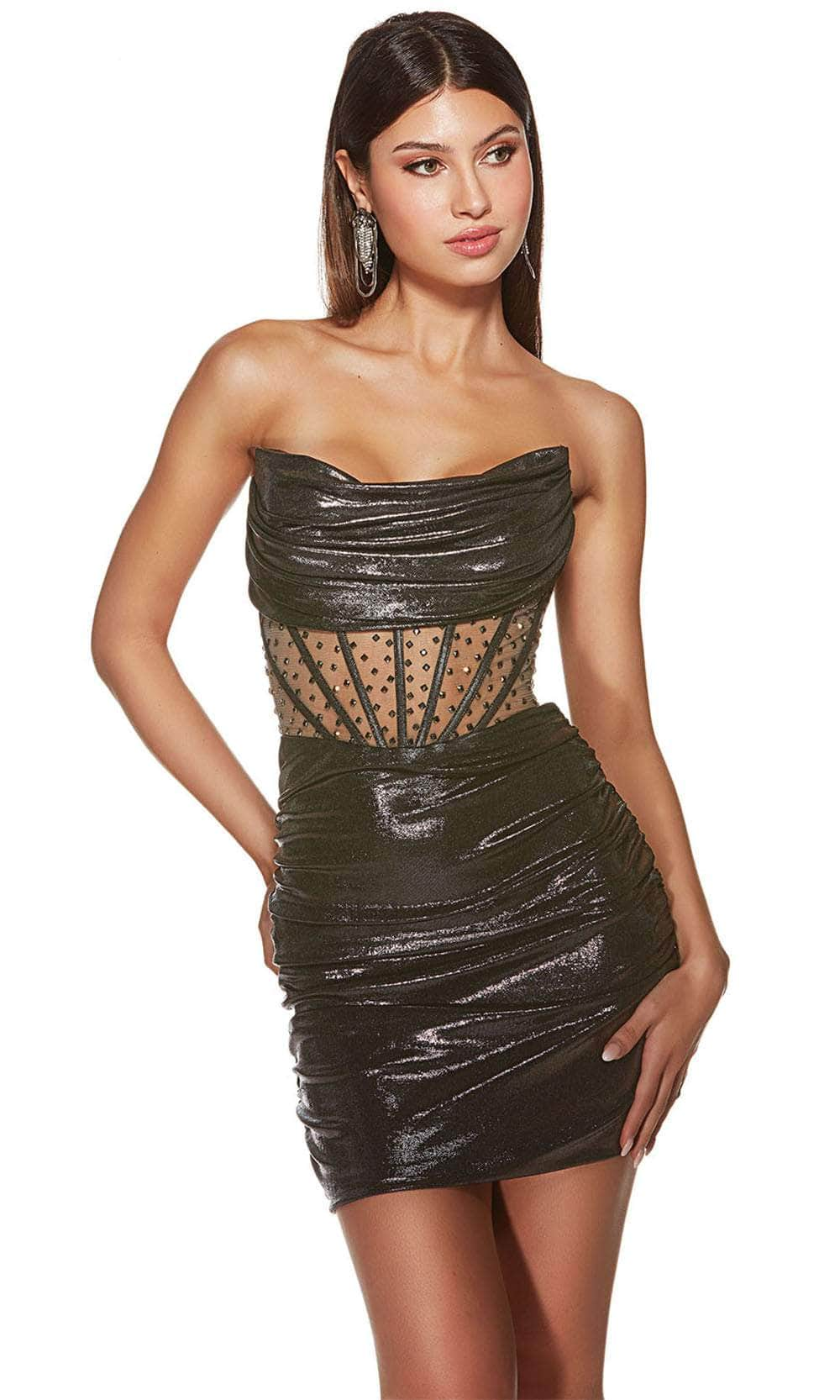 Alyce Paris 4847 - Strapless Ruched Cocktail Dress Cocktail Dresses 000 / Gunmetal