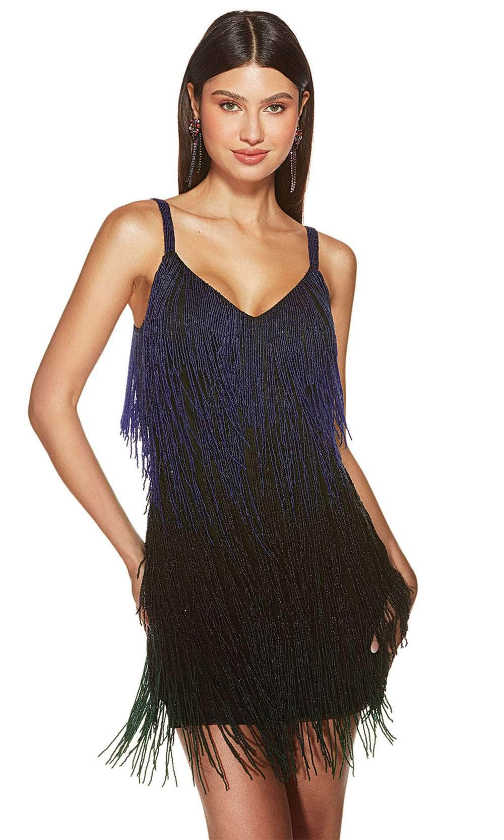 Alyce Paris 4875 - Beaded Fringe Cocktail Dress Homecoming Dresses 000 / Black-Blue-Forest