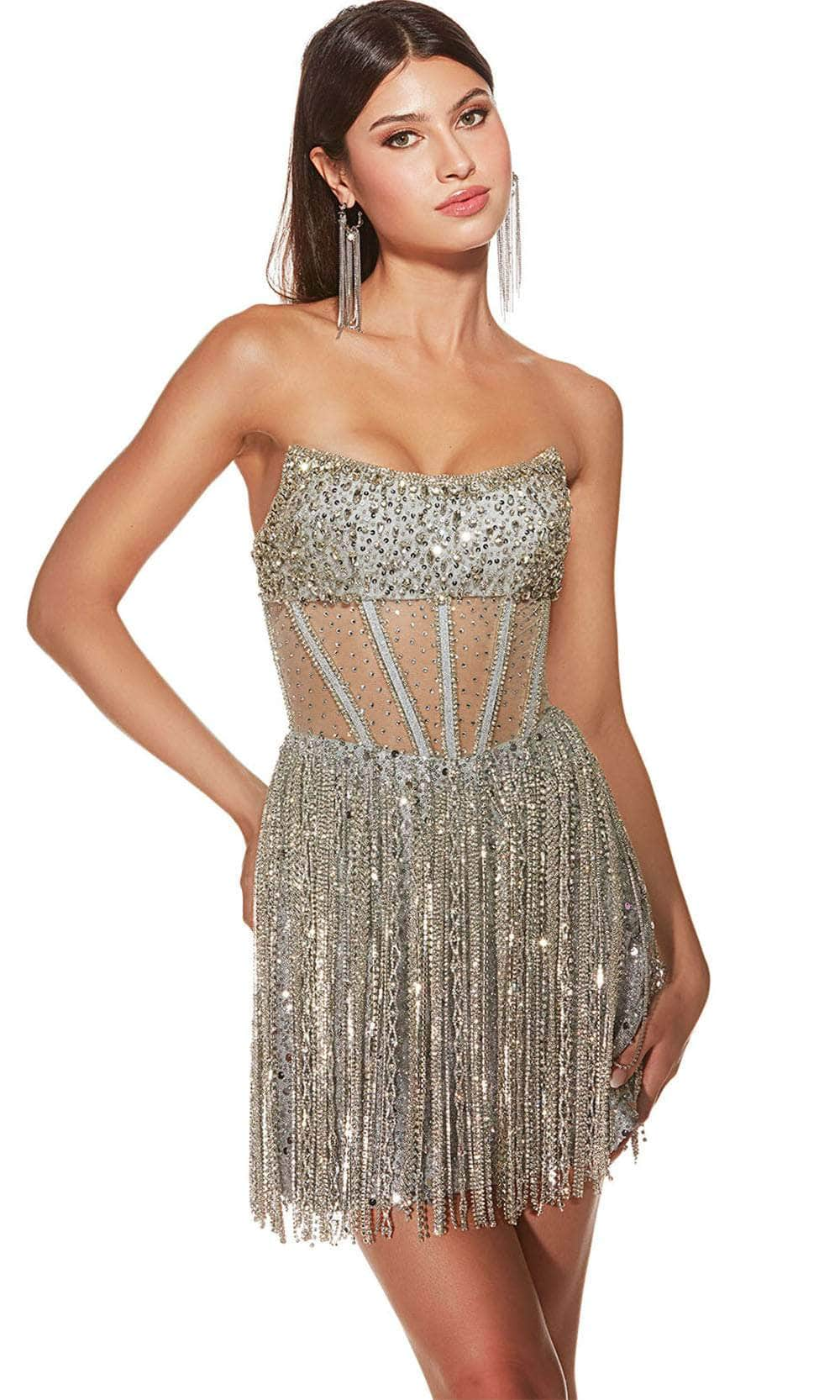 Alyce Paris 4941 - Embellished Strapless Cocktail Dress Cocktail Dresses 000 / Silver