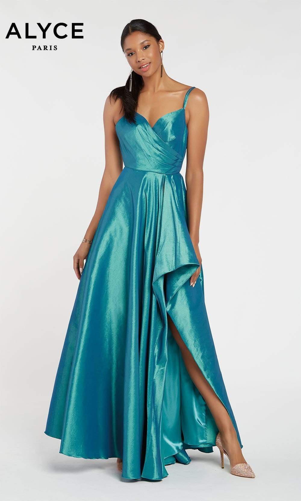 Alyce Paris - 60094 Surplice Bodice Taffeta High Slit A-Line Gown Evening Dresses