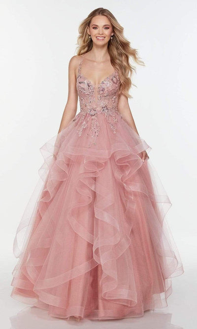 Alyce Paris - 61085 Organza Tiered A-Line Gown Prom Dresses 000 / Rosewood