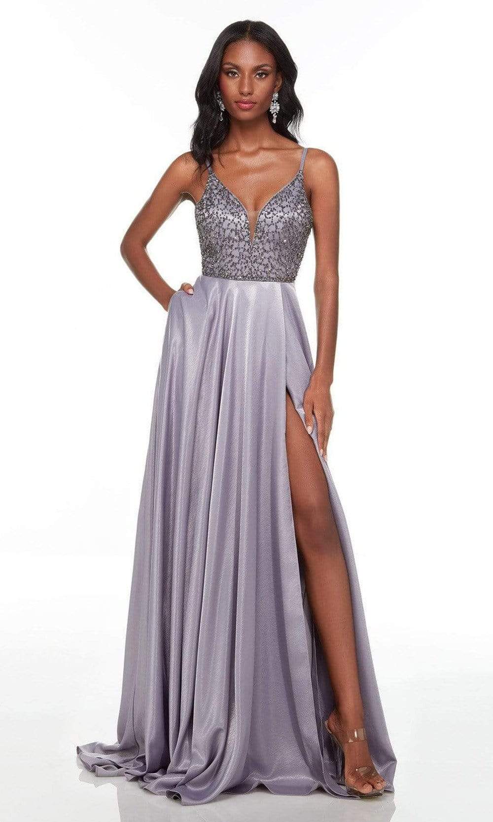Alyce Paris - 61197 Metallic Beaded Gown With Slit Special Occasion Dress