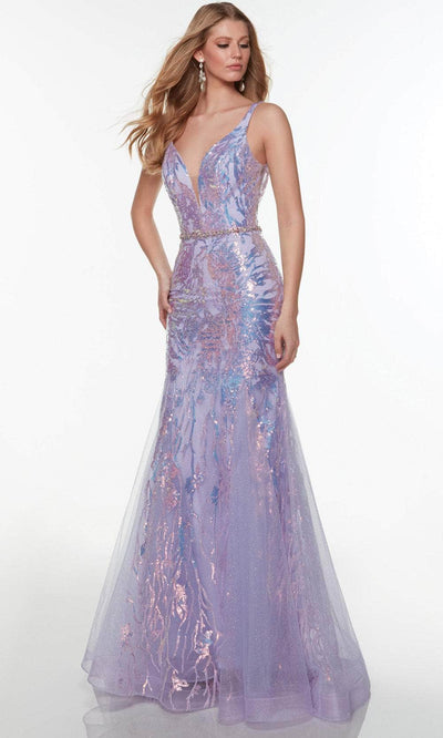 Alyce Paris 61241 - V-Neck Sequined Long Dress Special Occasion Dress 000 / Light Orchid