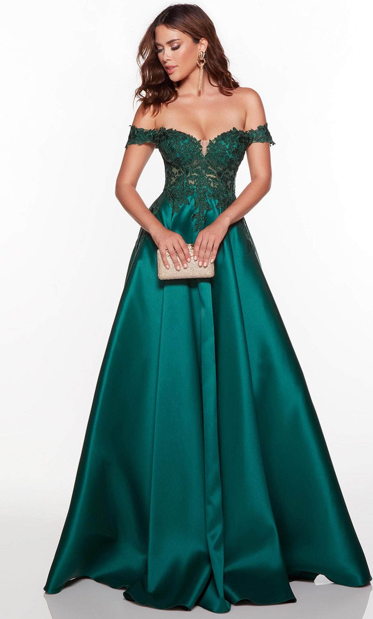 Alyce Paris 61324 - Off  Shoulder Mikado Prom Dress Special Occasion Dress 000 / Pine