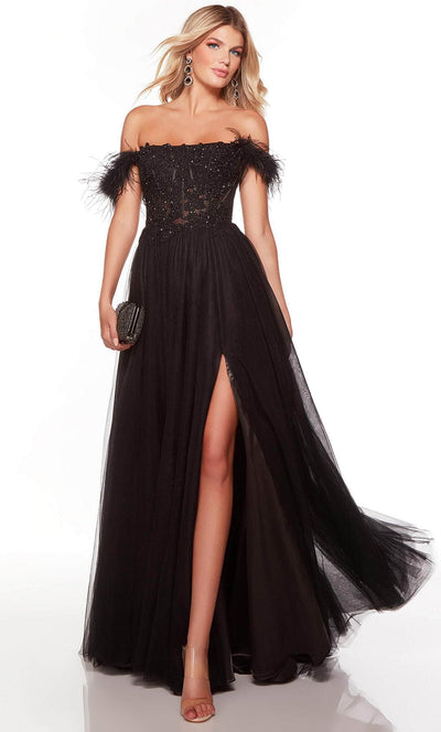 Alyce Paris 61328 - Feather Detailed Off Shoulder Evening Gown Special Occasion Dress