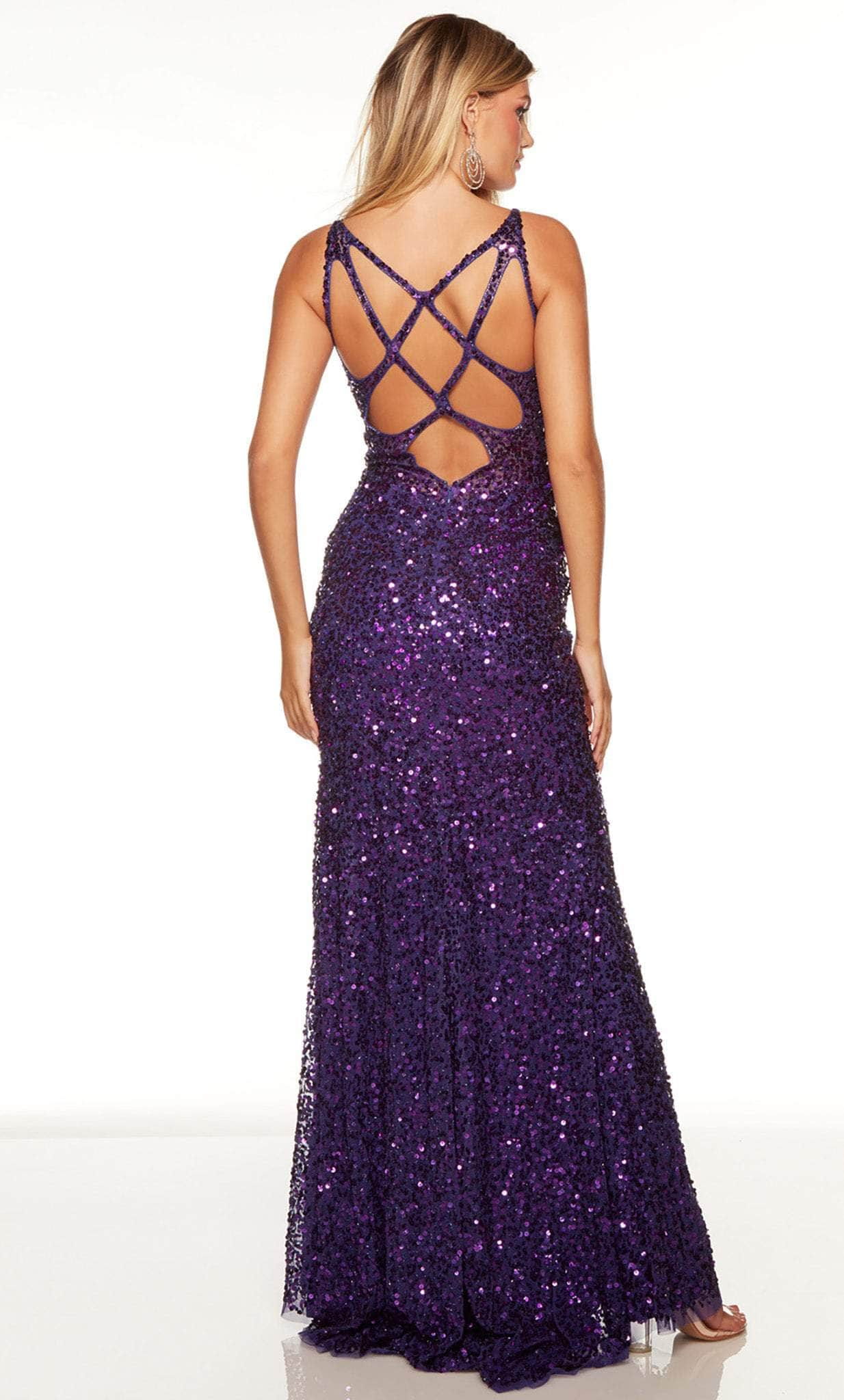 Alyce Paris 61366 - V-Neck Prom Gown With Slit Prom Dresses 4 / Dragonfly