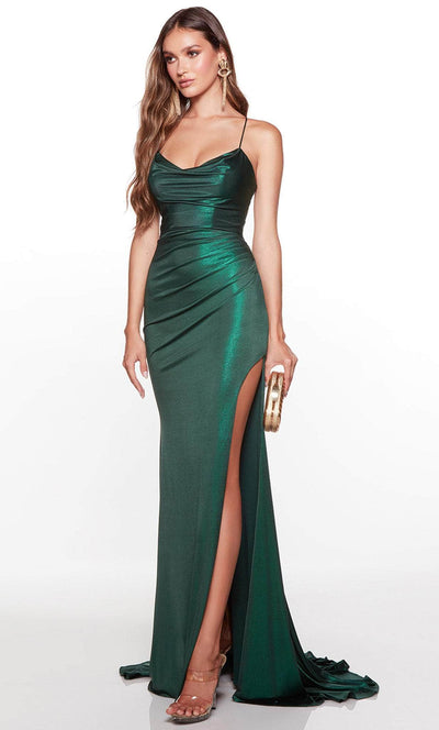 Alyce Paris 61433 - Metallic Cowl Prom Dress Special Occasion Dress 000 / Pine