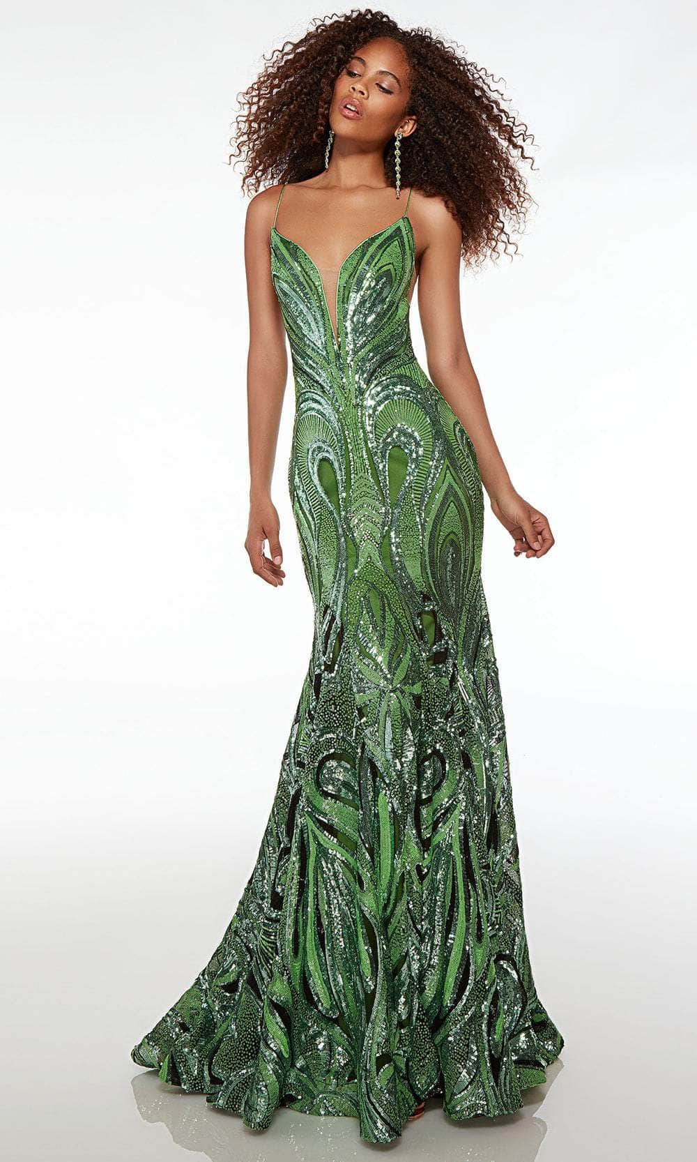 Alyce Paris 61564 - Plunging V-Neck Mermaid Evening Dress Evening Dresses 000 / Green