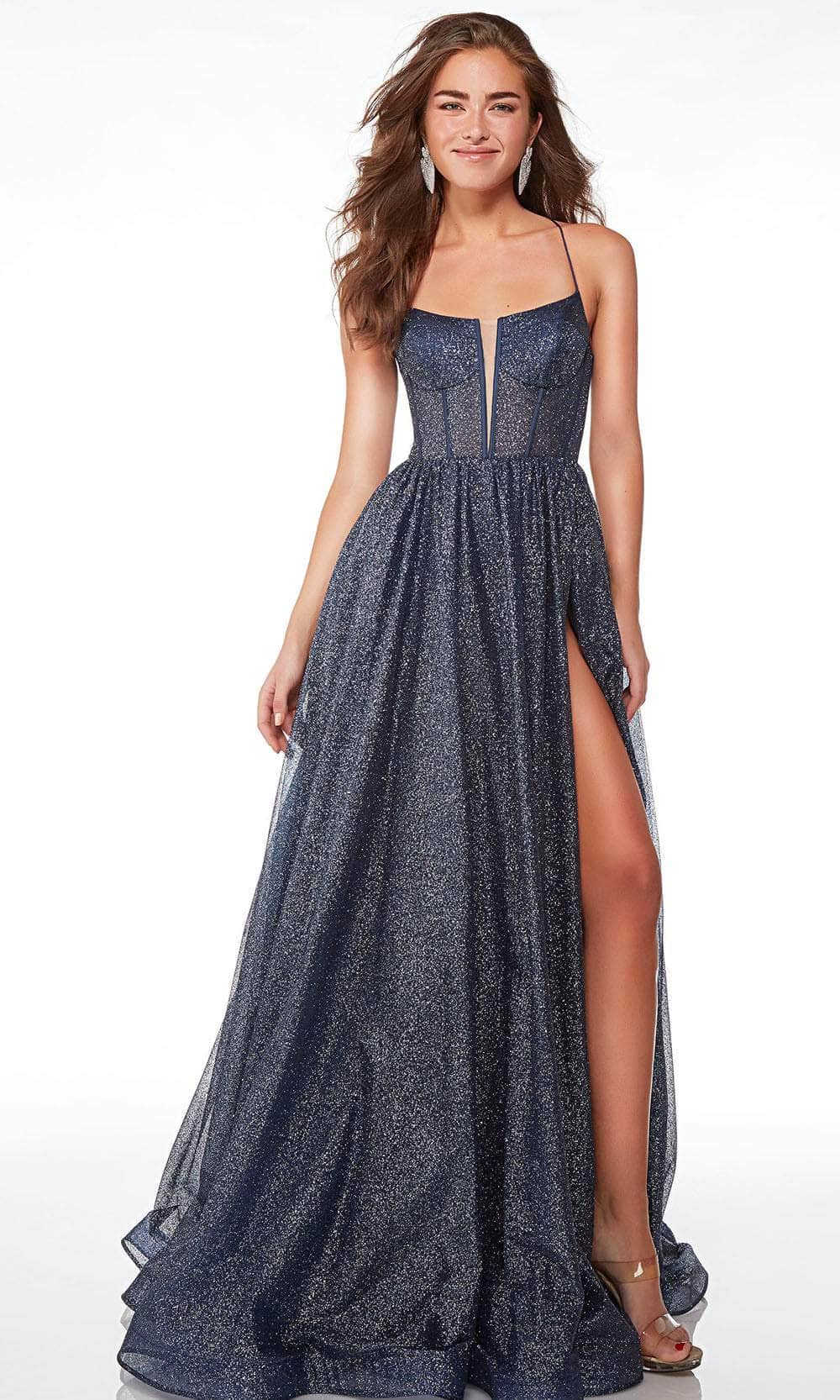 Alyce Paris 61600 - Glitter Scoop Evening Dress Prom Dresses 000 / Midnight