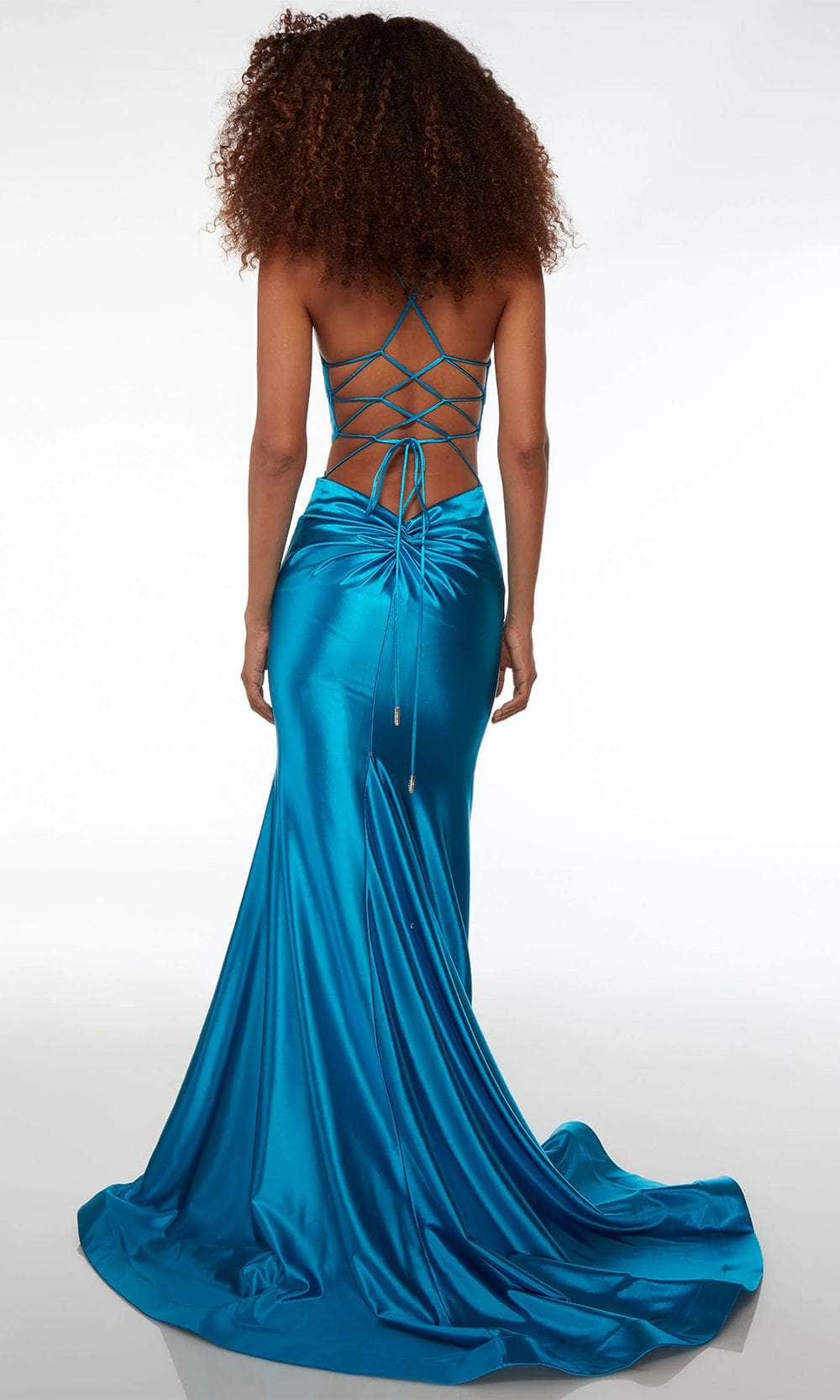Alyce Paris 61674 - Long Stretch Satin Mermaid Dress - Plunging Neckline, Mermaid, Strappy Back, Ruching Detail, Train, Jeweled Metal Cord Ends ADASA Alyce Paris 61674 - Long Stretch Satin Mermaid Dress - Plunging Neckline, Mermaid, Strappy Back, Ruching Detail, Train, Jeweled Metal Cord Ends ADASA