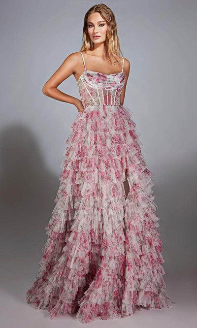 Alyce Paris 61732 - High Slit Floral Tiered Gown Prom Dresses