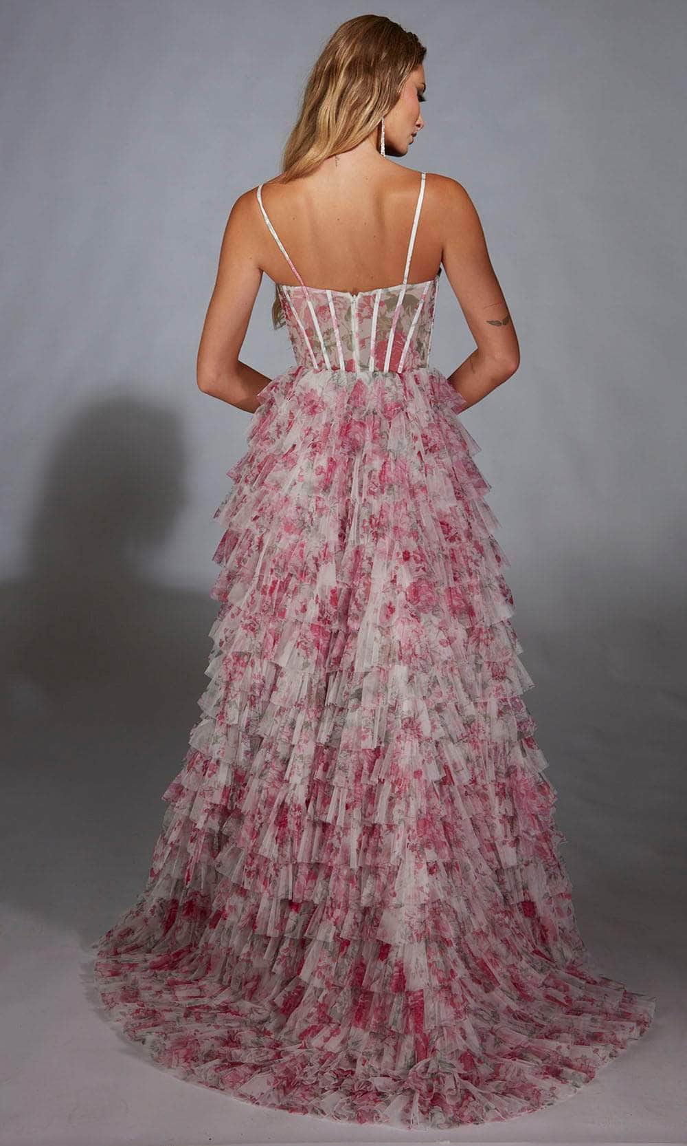 Alyce Paris 61732 - High Slit Floral Tiered Gown Prom Dresses