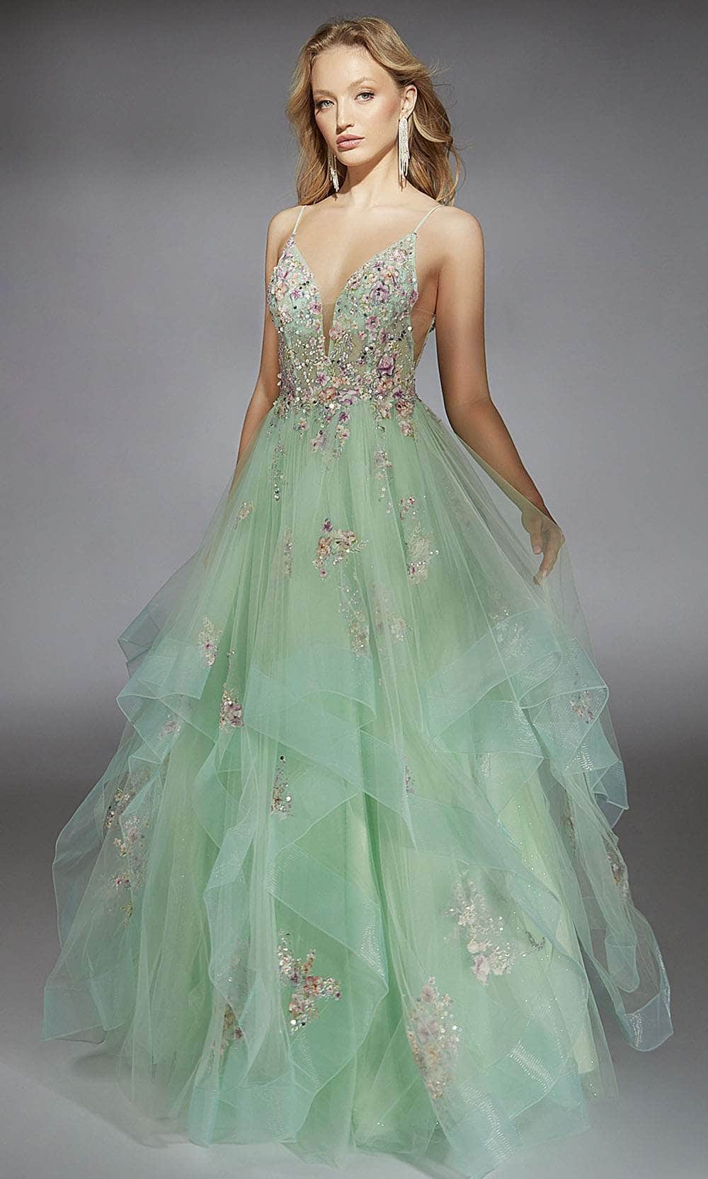 Alyce Paris 61735 - Floral Sleeveless Ruffle Ballgown Prom Dresses
