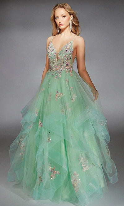 Alyce Paris 61735 - Floral Sleeveless Ruffle Ballgown Prom Dresses