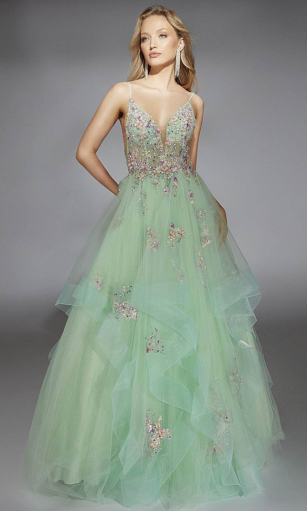 Alyce Paris 61735 - Floral Sleeveless Ruffle Ballgown Prom Dresses
