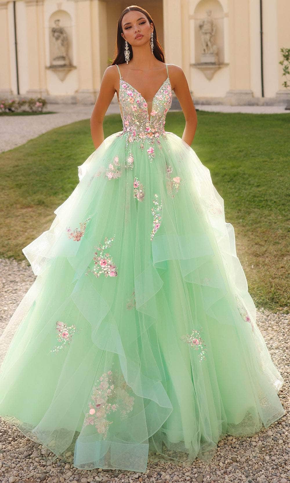 Alyce Paris 61735 - Floral Sleeveless Ruffle Ballgown Prom Dresses
