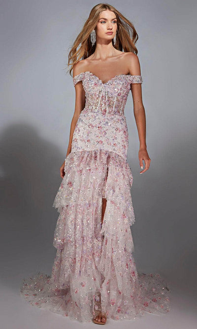 Alyce Paris 61736 - Romantic Floral Off Shoulder Gown Prom Dresses 000 /  Pink