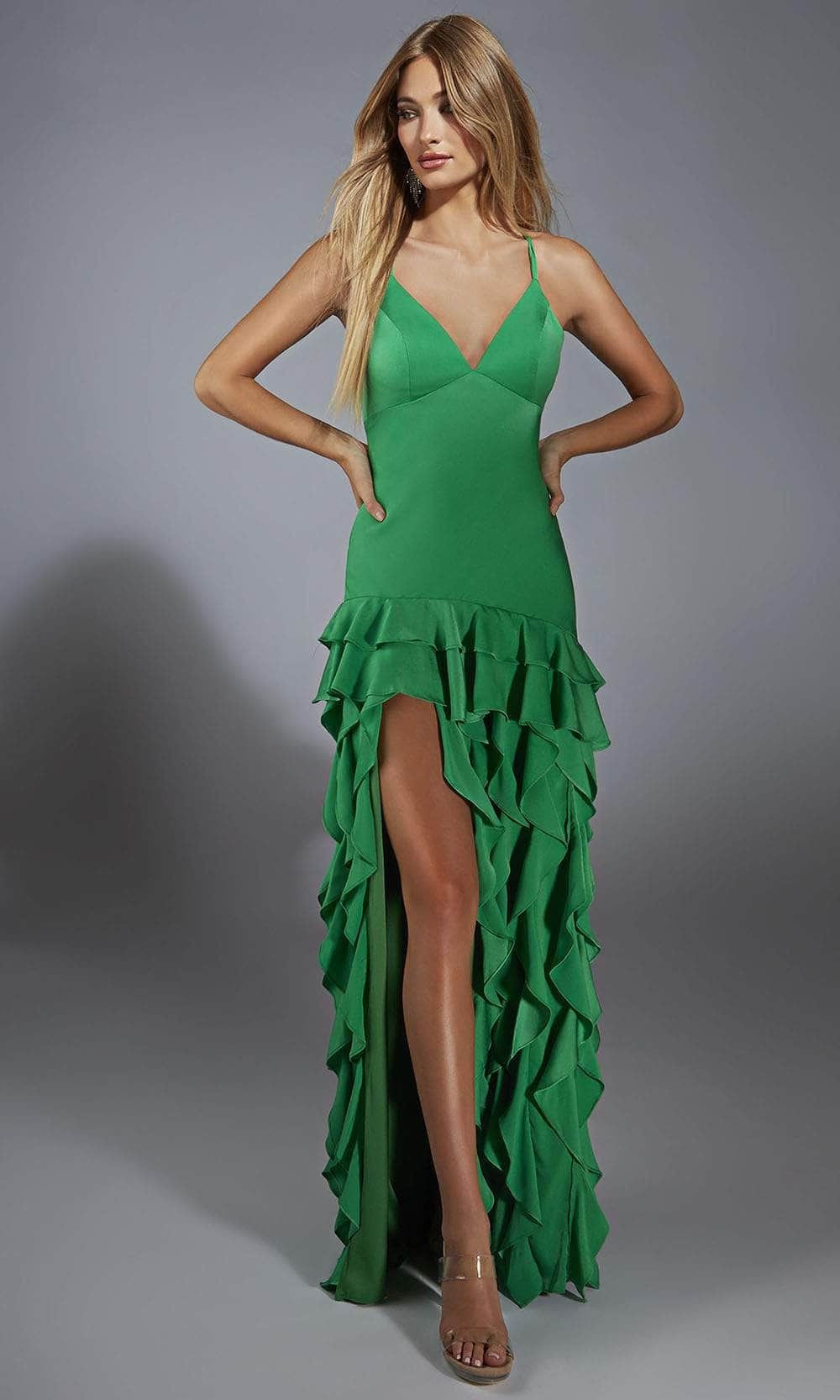 Alyce Paris 61737 - Ruffled High Slit Sheath Gown Prom Dresses