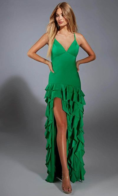 Alyce Paris 61737 - Ruffled High Slit Sheath Gown Prom Dresses