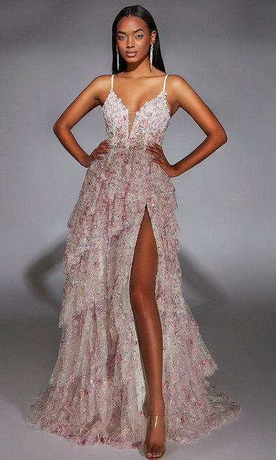Alyce Paris 61745 - Plunging Neckline Floral Sequin Gown Prom Dresses