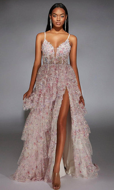 Alyce Paris 61745 - Plunging Neckline Floral Sequin Gown Prom Dresses
