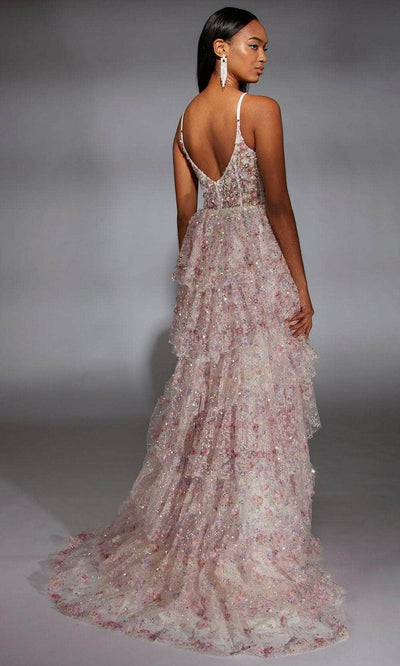 Alyce Paris 61745 - Plunging Neckline Floral Sequin Gown Prom Dresses