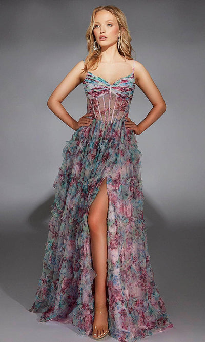 Alyce Paris 61748 - Floral Ruffled A-Line Gown Prom Dresses
