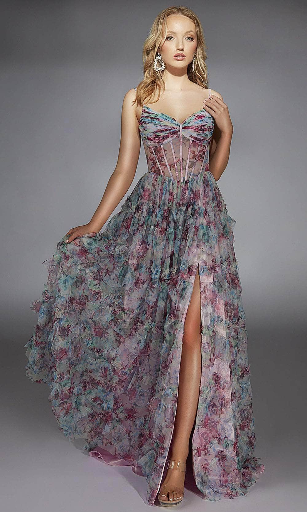 Alyce Paris 61748 - Floral Ruffled A-Line Gown Prom Dresses