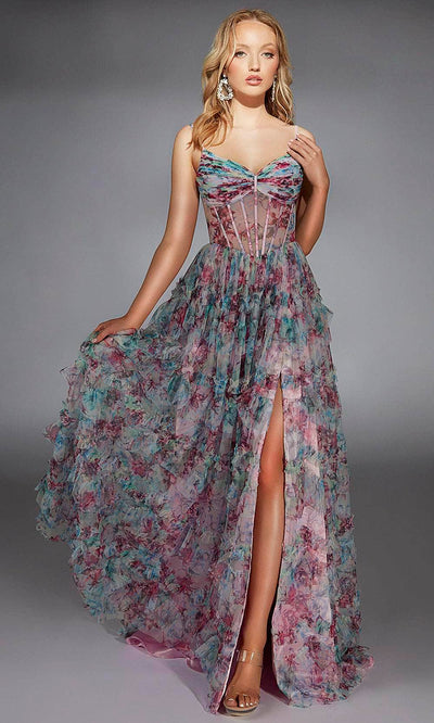 Alyce Paris 61748 - Floral Ruffled A-Line Gown Prom Dresses