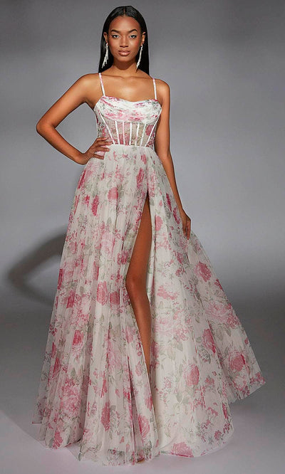 Alyce Paris 61752 - Cowl Neckline Sheer Corset Dress Prom Dresses 000 /  Pink/White