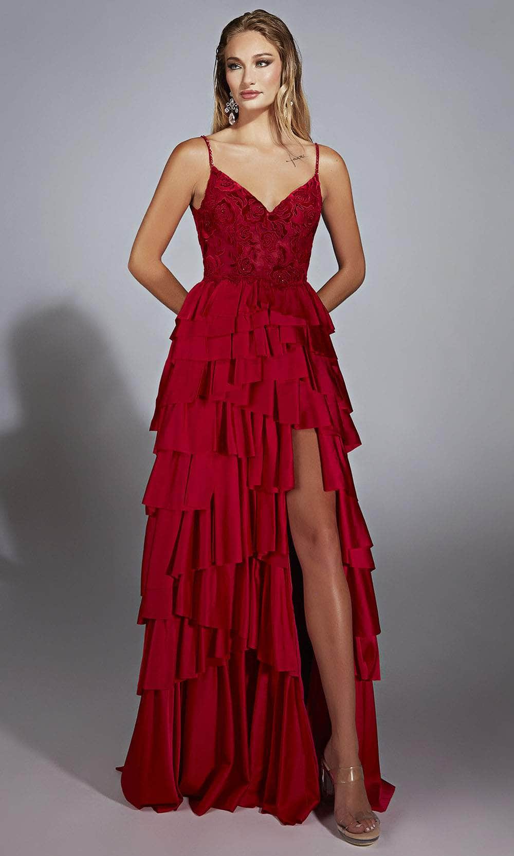 Alyce Paris 61756 - V-Neck Ruffled Satin Chiffon Dress Prom Dresses