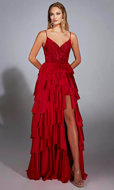 Alyce Paris 61756 - V-Neck Ruffled Satin Chiffon Dress Prom Dresses