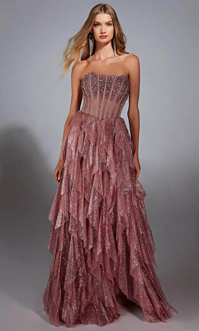 Alyce Paris 61762 - Layered Ruffle Corset Bodice Dress Prom Dresses 000 /  Rosewood