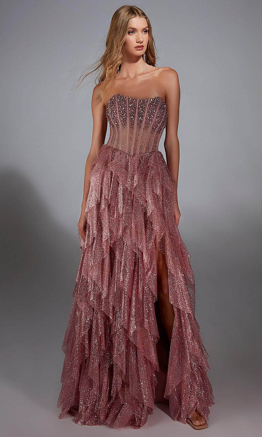 Paris Ruffle Dress Alyce Paris 61762 - Long Glitter Tulle A-Line Dress - Strapless, Sheer ...