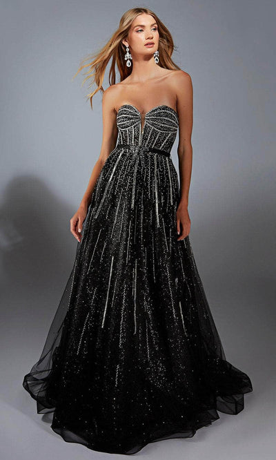 Alyce Paris 61770 - Sparkling Beaded Tulle Formal Gown Prom Dresses 000 /  Black/Silver