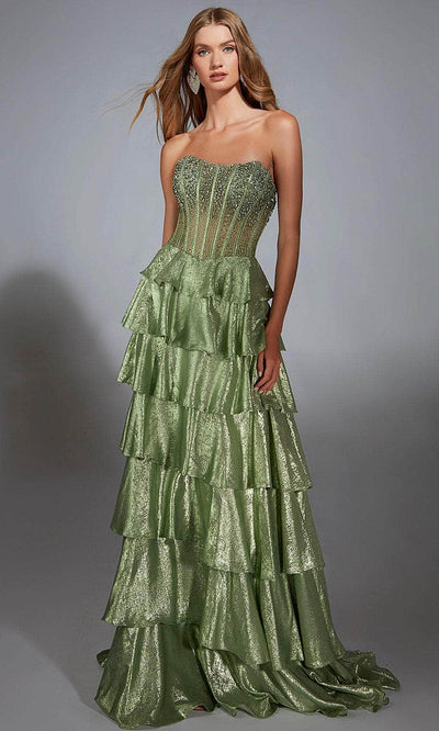 Alyce Paris 61783 - Illusion Corset Scoop Neck Gown with Ruffles Prom Dresses