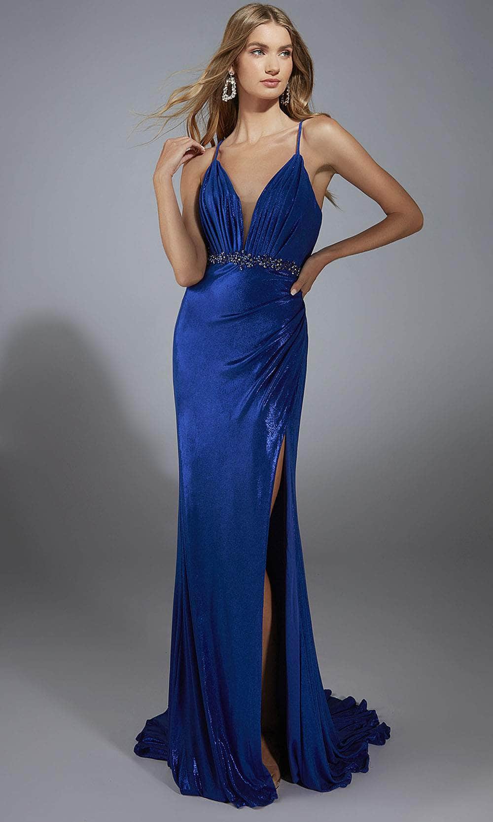 Alyce Paris 61785 - Ruched Deep V-Neck Sheath Gown Prom Dresses