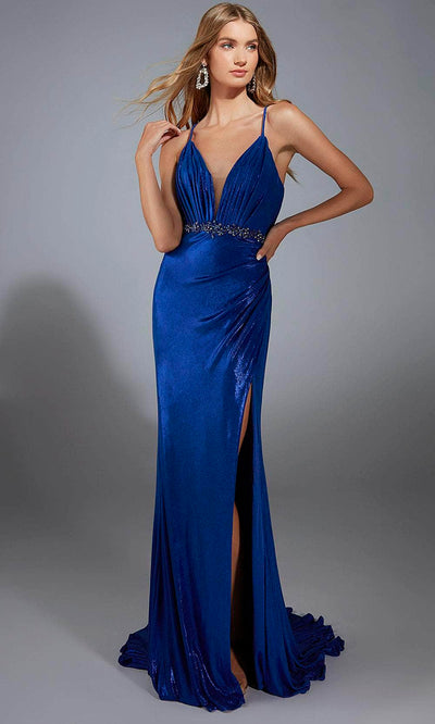 Alyce Paris 61785 - Ruched Deep V-Neck Sheath Gown Prom Dresses
