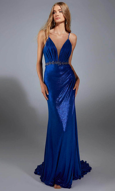 Alyce Paris 61785 - Ruched Deep V-Neck Sheath Gown Prom Dresses