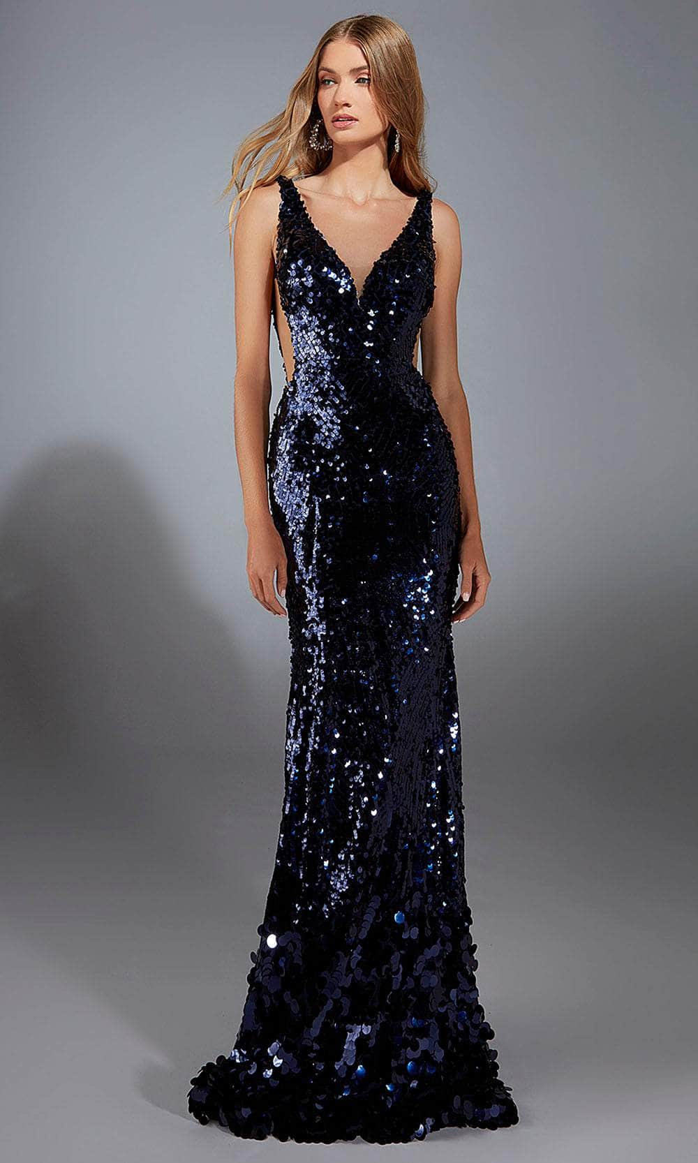 Alyce Paris 61795 - Deep V-Neck Allover Sequin Gown Prom Dresses 000 / Navy