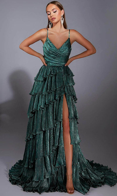 Alyce Paris 61803 - Ruffled Metallic Dress with High Slit Prom Dresses