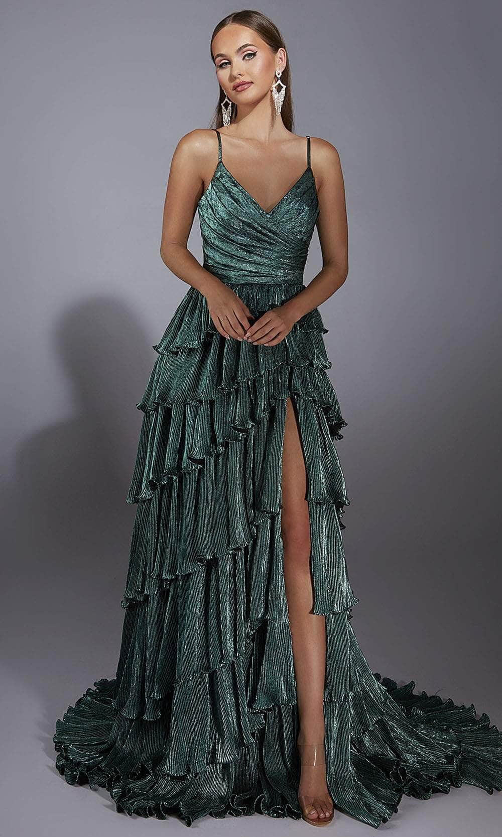 Alyce Paris 61803 - Ruffled Metallic Dress with High Slit Prom Dresses