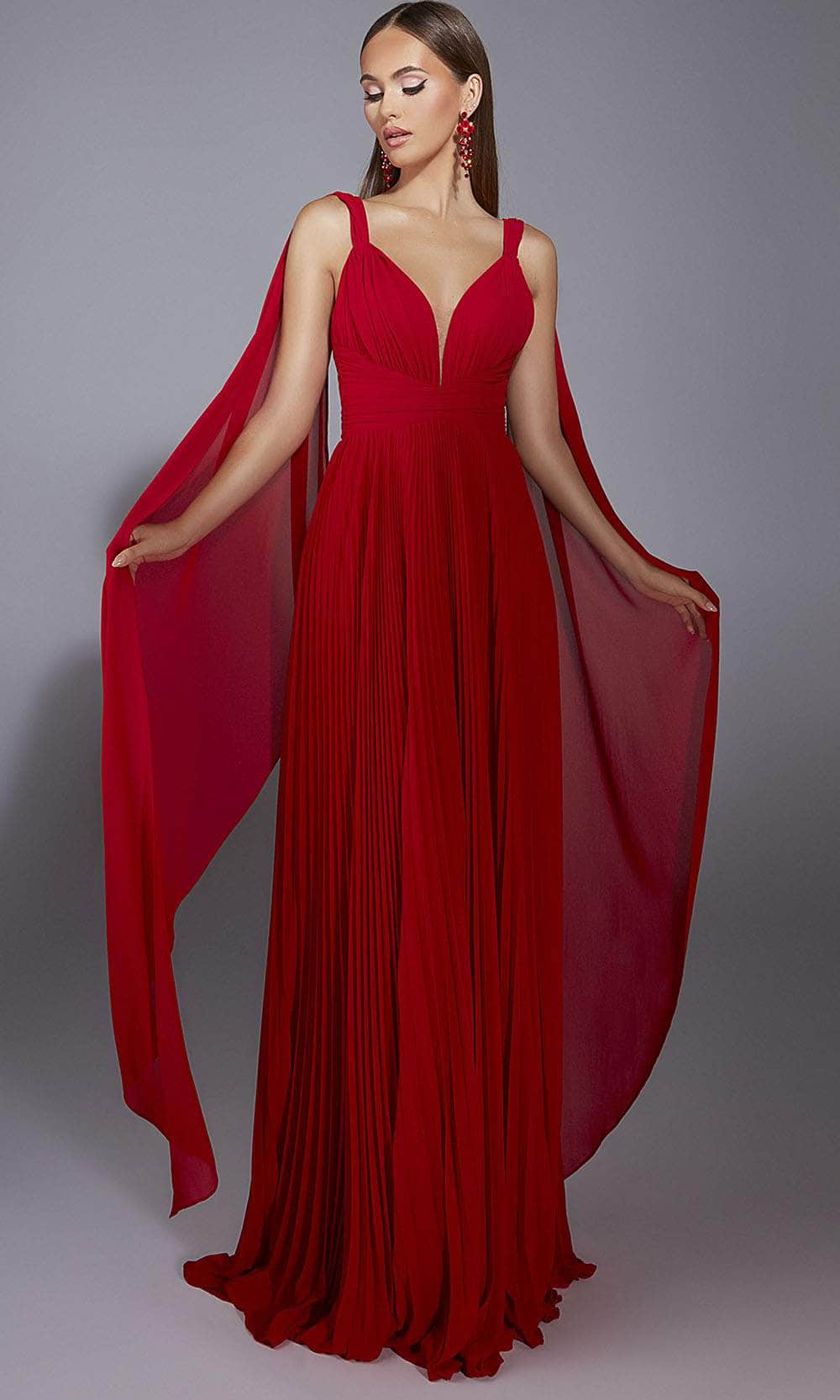 Alyce Paris 61823 - Ethereal Chiffon A-Line Gown with Cape Prom Dresses 000 /  Red