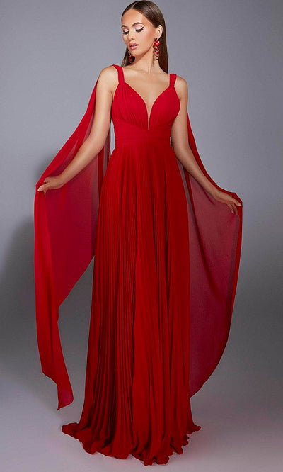 Alyce Paris 61823 - Ethereal Chiffon A-Line Gown with Cape Prom Dresses 000 /  Red