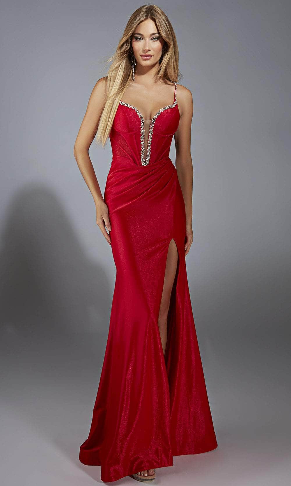 Alyce Paris 61830 - Shiny Jersey Plunging Neckline Gown Prom Dresses